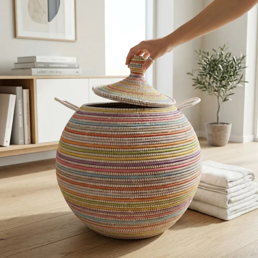Alibaba vasketøjskurv - Megastor, MULTICOLOR striber