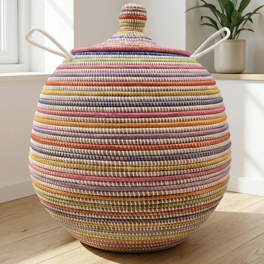 Alibaba vasketøjskurv - Stor, Multicolor, striber