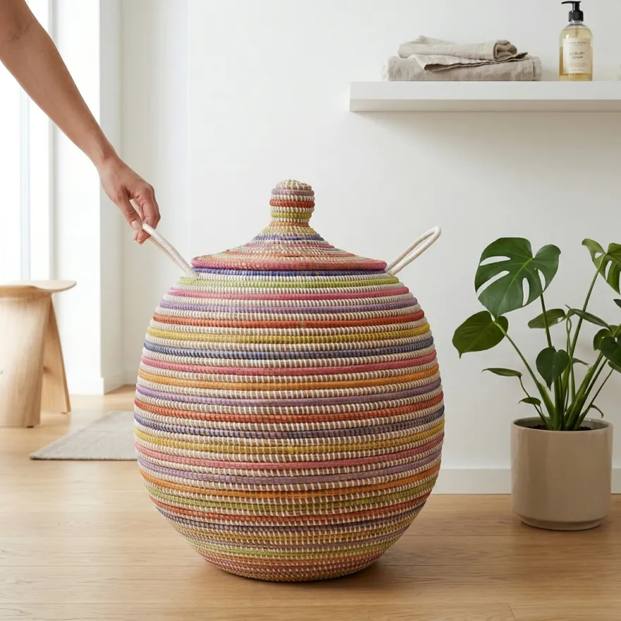 Alibaba vasketøjskurv - Stor, Multicolor, striber