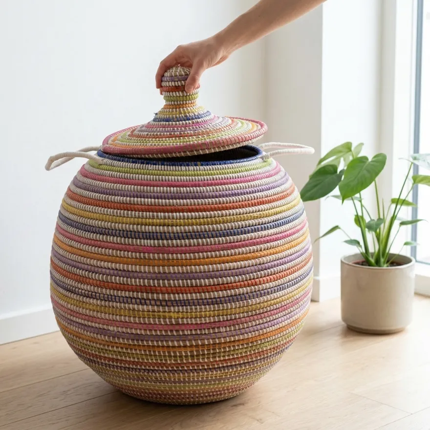Alibaba vasketøjskurv - Stor, Multicolor, striber
