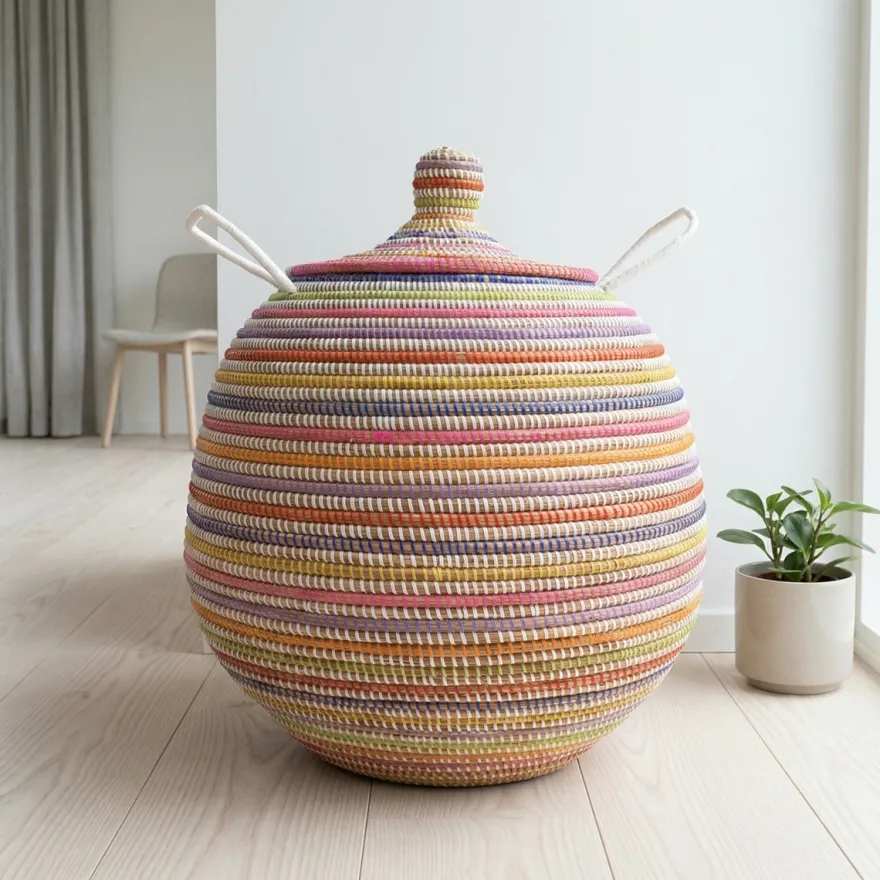 Alibaba vasketøjskurv - Stor, Multicolor, striber