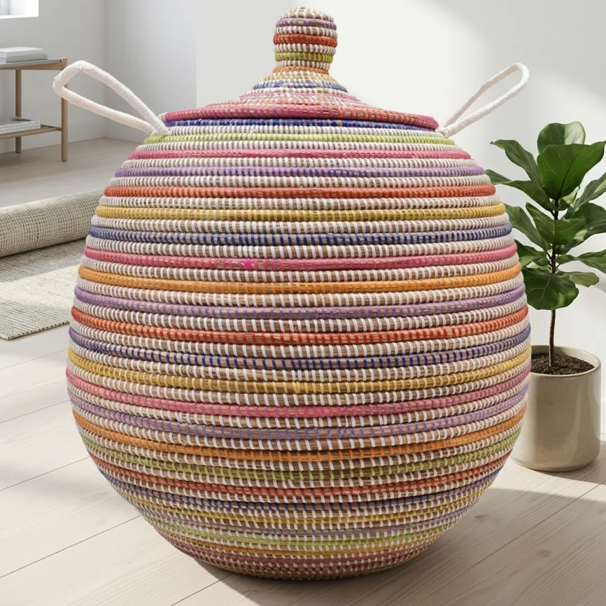 Alibaba vasketøjskurv - Stor, Multicolor, striber