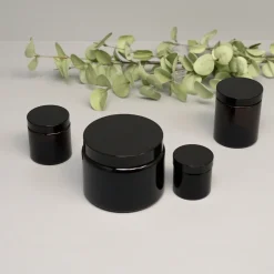 Amber Glaskrukke med sort låg - SMALL - 100ml