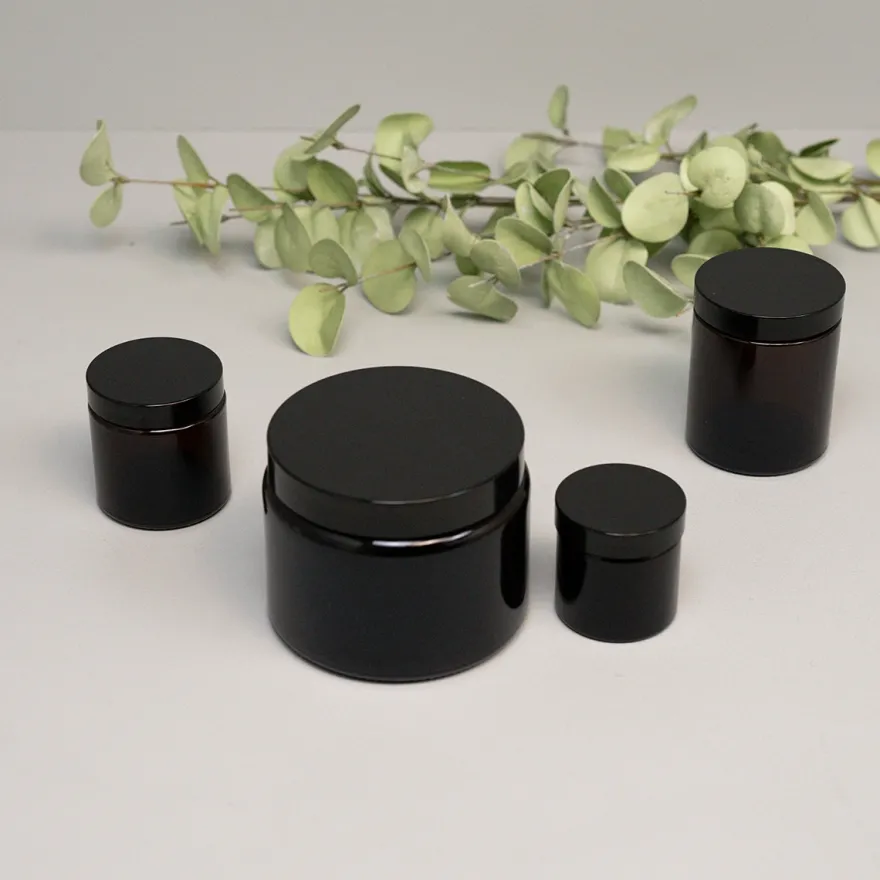 Amber Glaskrukke med sort låg - SMALL - 100ml