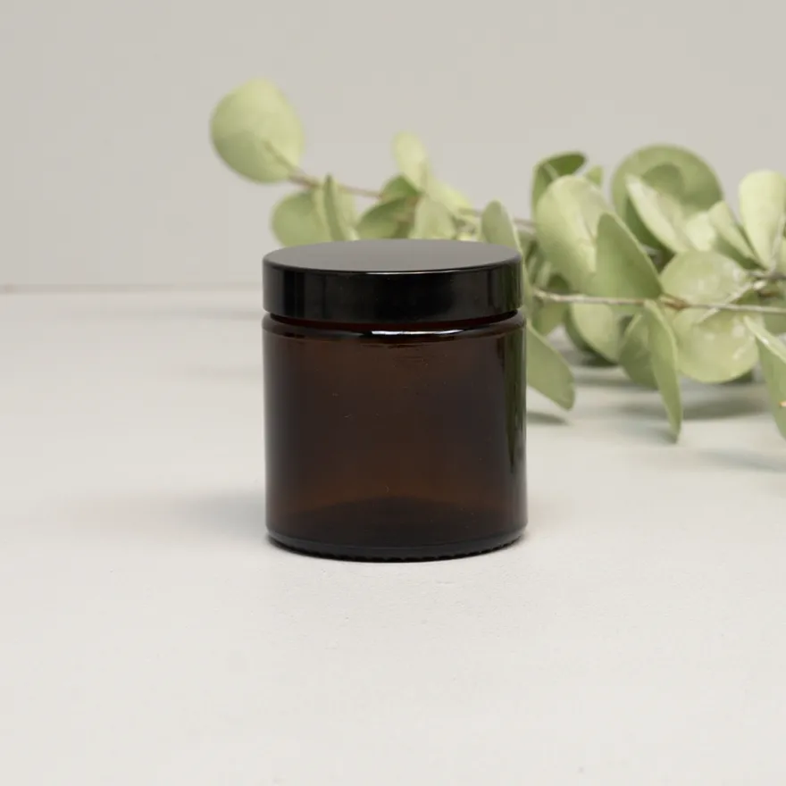 Amber Glaskrukke med sort låg - SMALL - 100ml