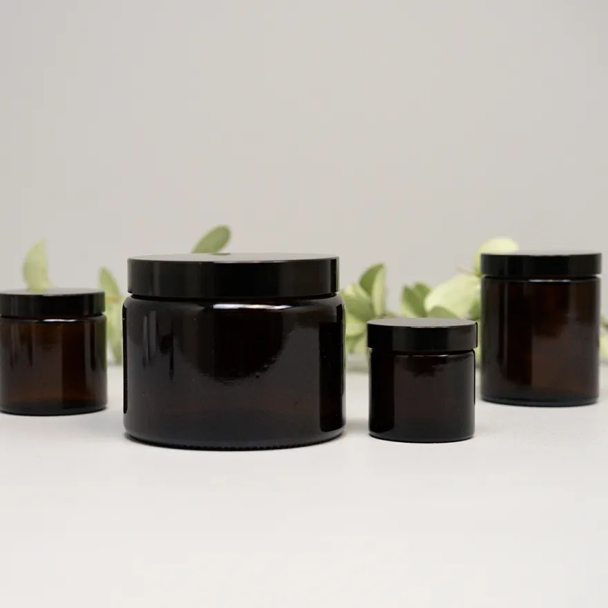 Amber Glaskrukke med sort låg - SMALL - 100ml