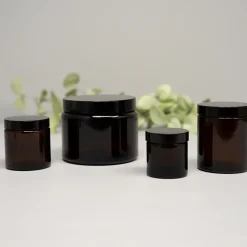 Amber Glaskrukke med sort låg - SMALL - 100ml