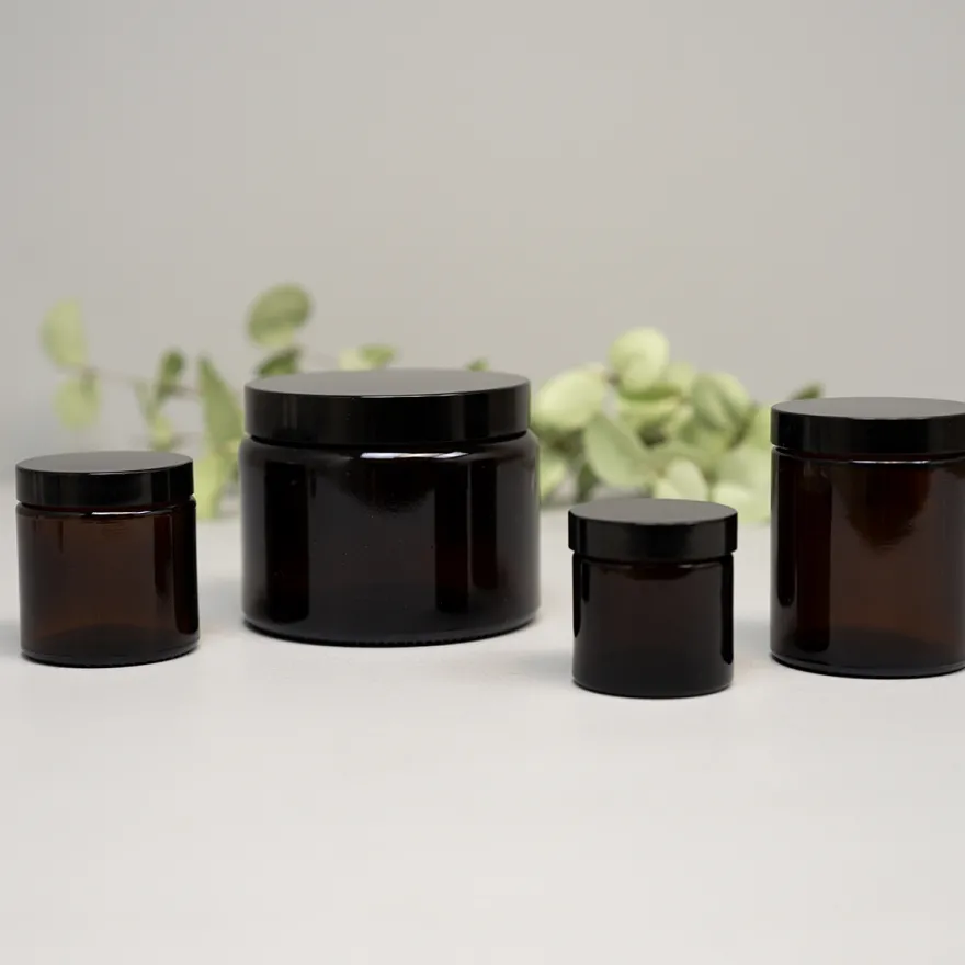 Amber Glaskrukke med sort låg - SMALL - 100ml