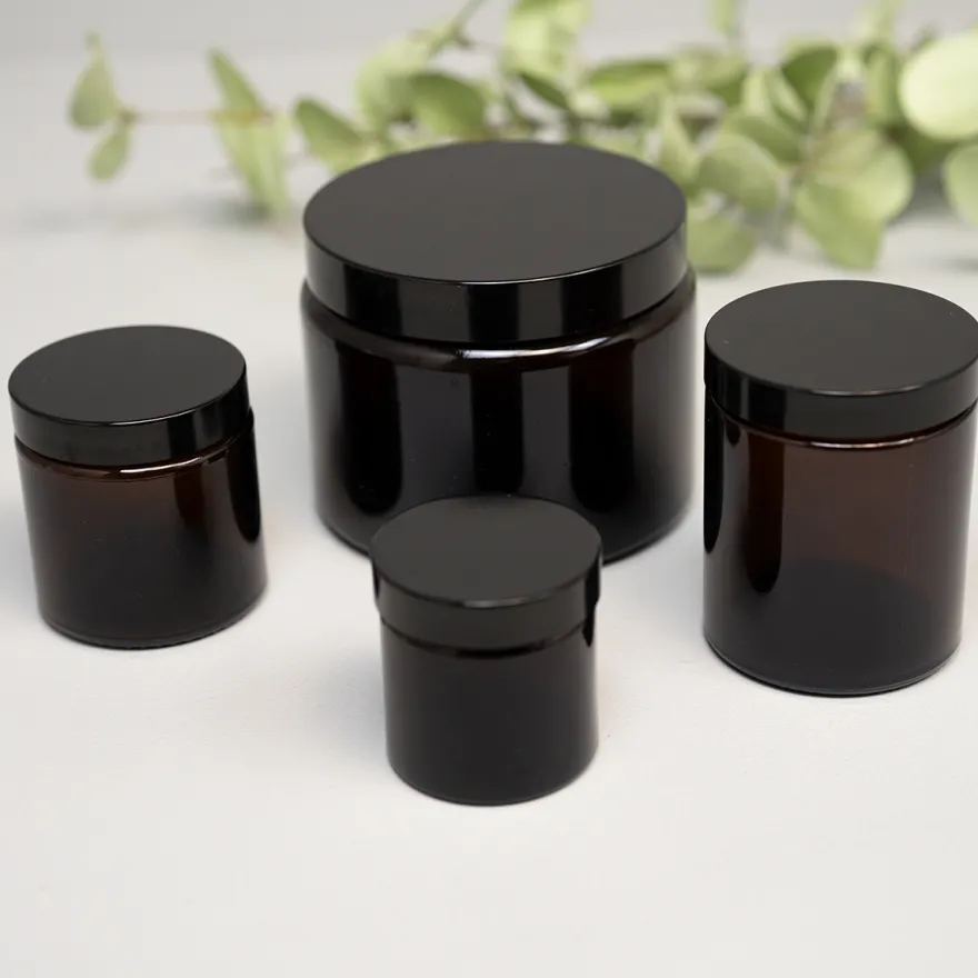 Amber Glaskrukke med sort låg - SMALL - 100ml