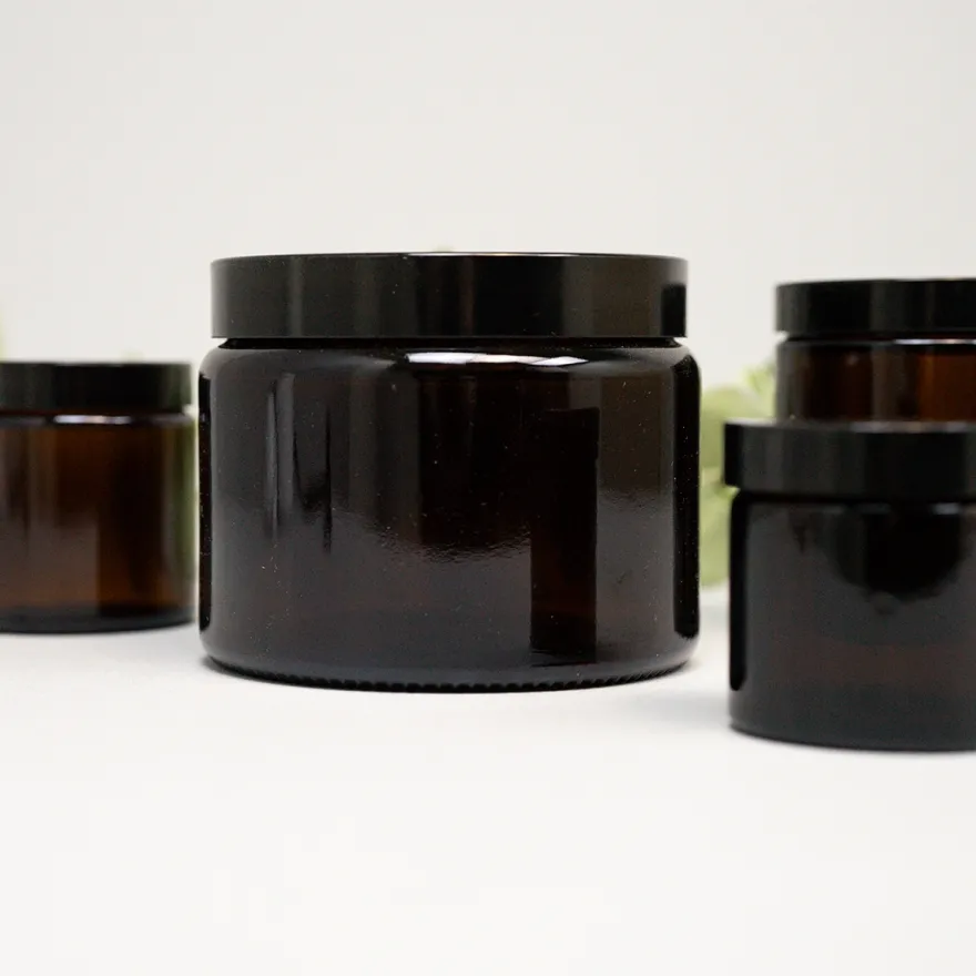 Amber Glaskrukke med sort låg - SMALL - 100ml