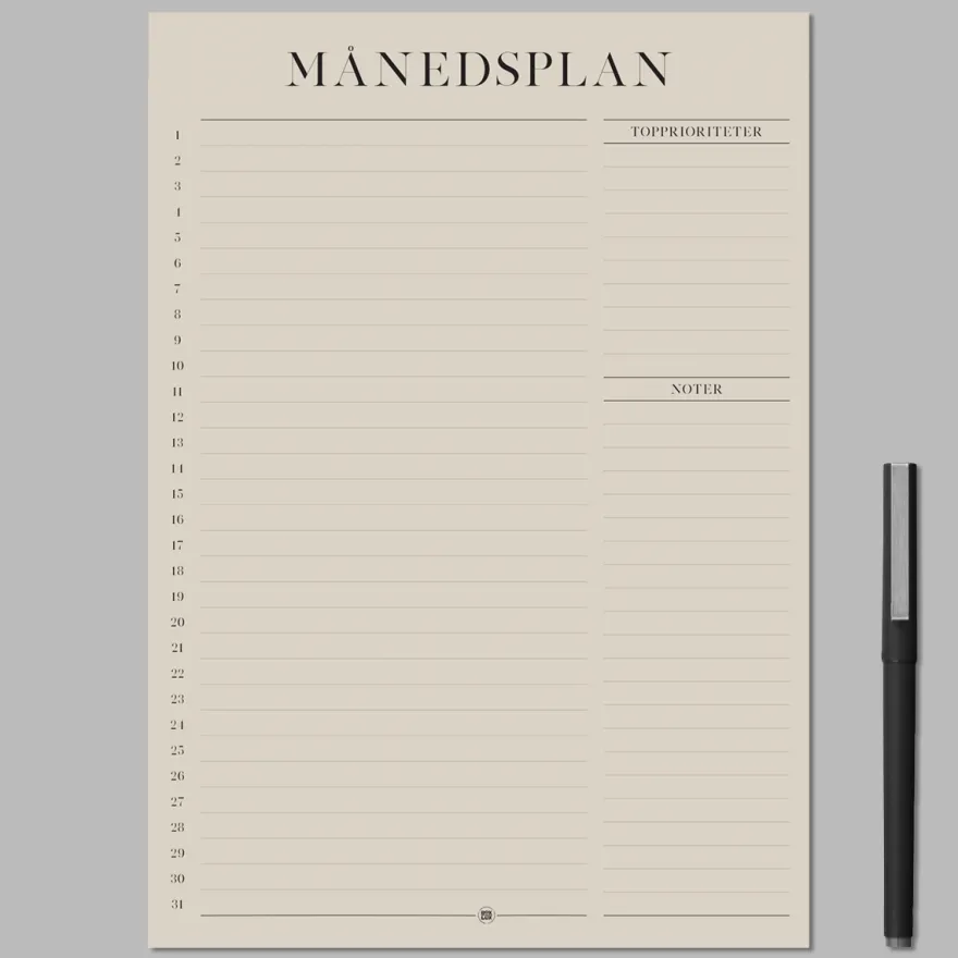 Boxdelux blok A4 - Månedsplan - Colorcode, beige