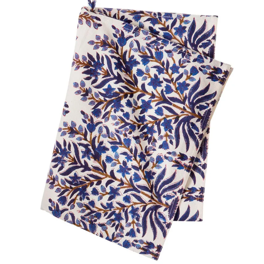 Bungalow Blokprintet Viskestykke - Jasmine, Indigo