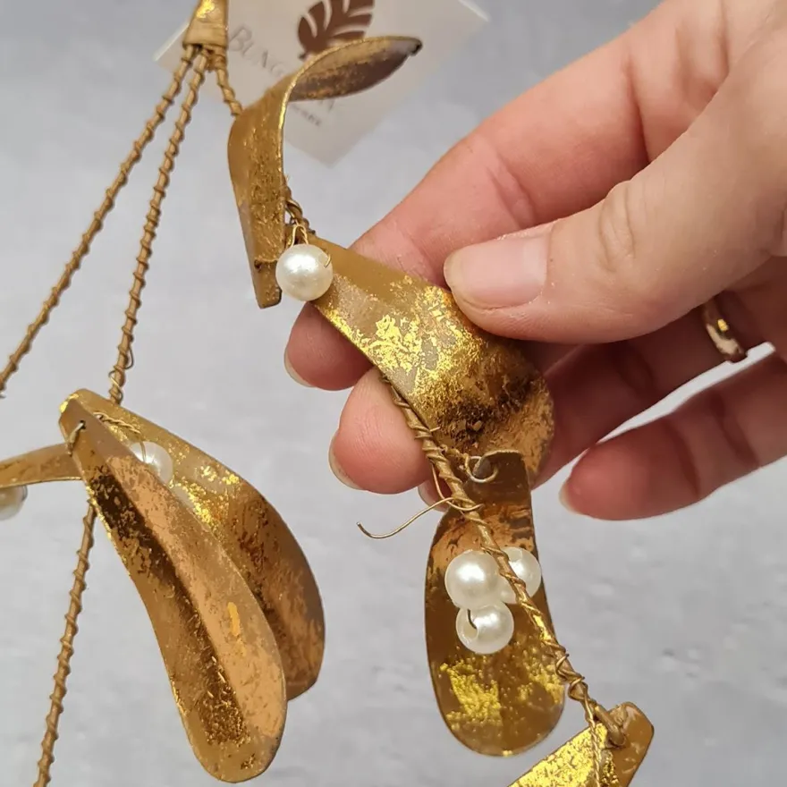 Bungalow julepynt - Mistelten i guld , small