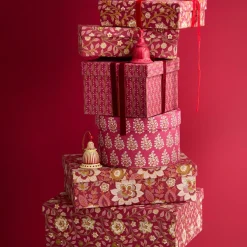 Bungalow Papmaché Klokker 8 cm, Gaya Cerise/Ruby, 2 stk