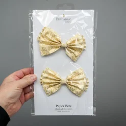 Bungalow Sløjfe i papir - Mara, Cream/Gold, 12 cm. Pakke med 2 stk