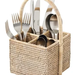 Charmille Firkantet Bestikholder med 4 rum i Rattan. Hvid