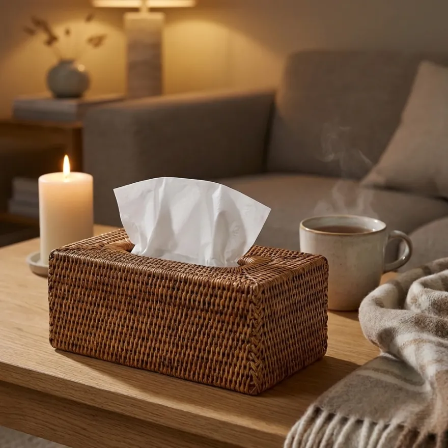 Charmille Kasse til Kleenex i Rattan. Honey