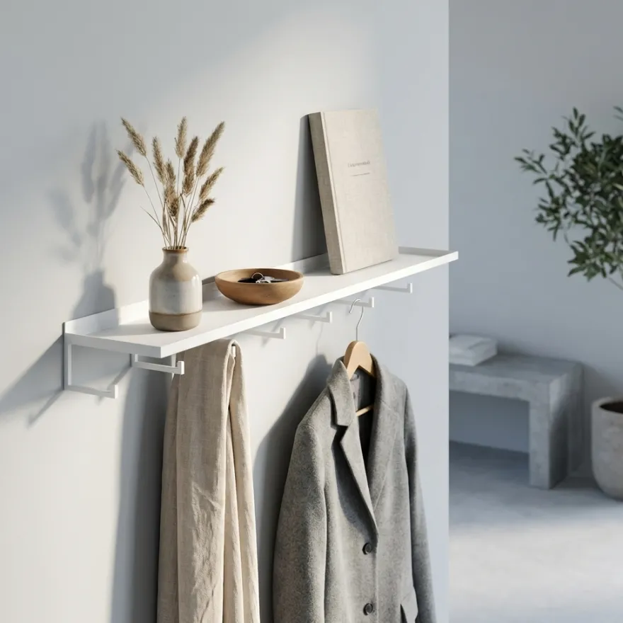 Como dyb hylde med knager - Hvid - 60cm