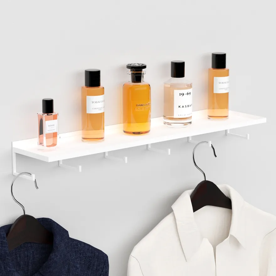 Como dyb hylde med knager - Hvid - 60cm