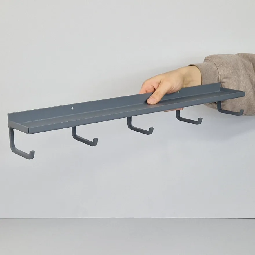 Como Hylde med knager - Grå - 50cm