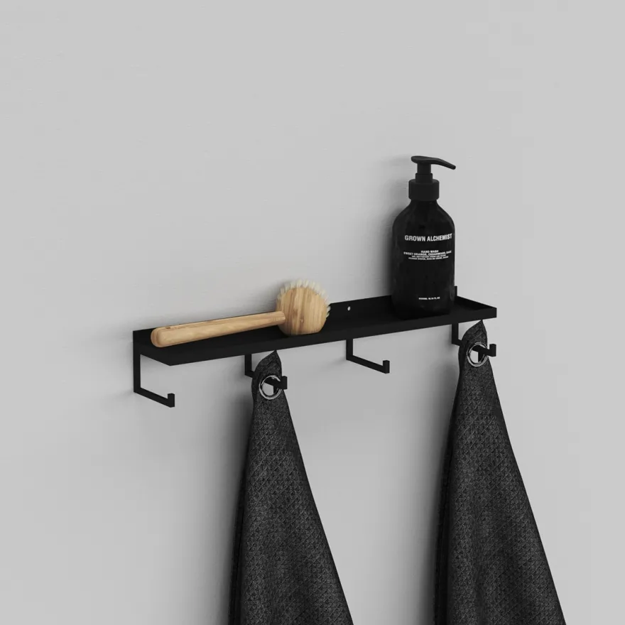 Como Hylde med knager - Sort - 40cm