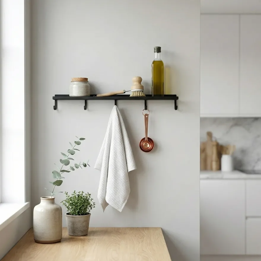 Como Hylde med knager - Sort - 50cm