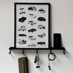 Como Hylde med knager - Sort - 50cm