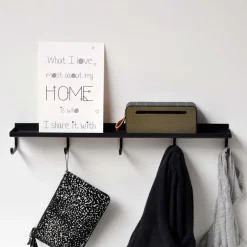 Como Hylde med knager - Sort - 50cm