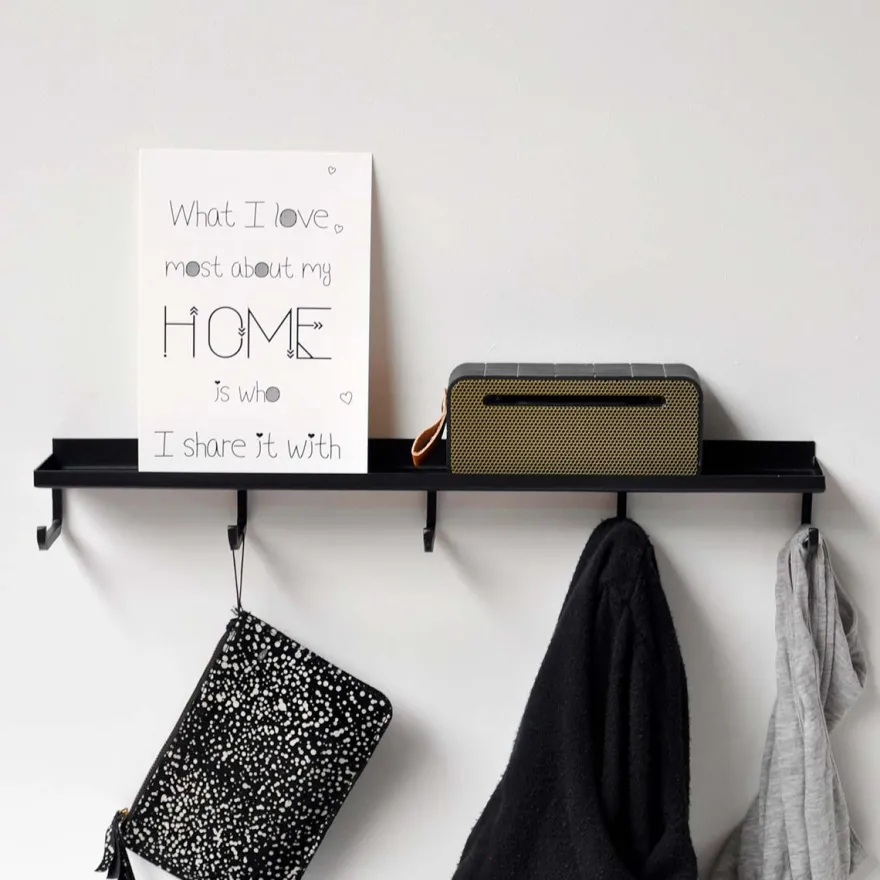 Como Hylde med knager - Sort - 50cm