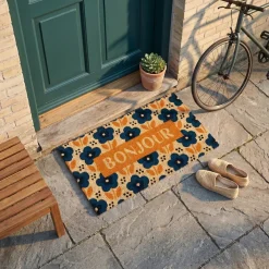 Dørmåtte i kokos fra Derrière la Porte - Bonjour Fleurs, bleu