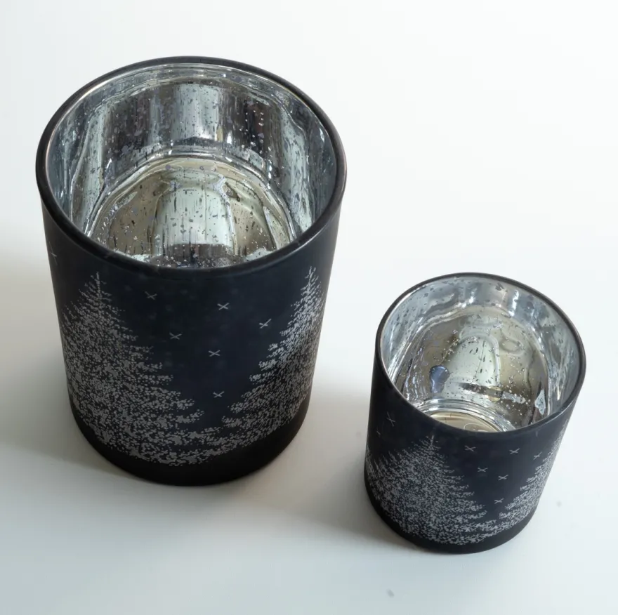 Fyrfadsstager i glas - Vinterscenen - SØLV sæt m. 2stk