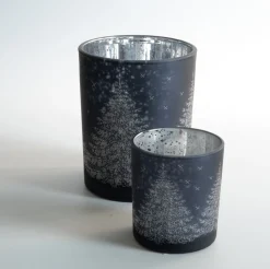 Fyrfadsstager i glas - Vinterscenen - SØLV sæt m. 2stk
