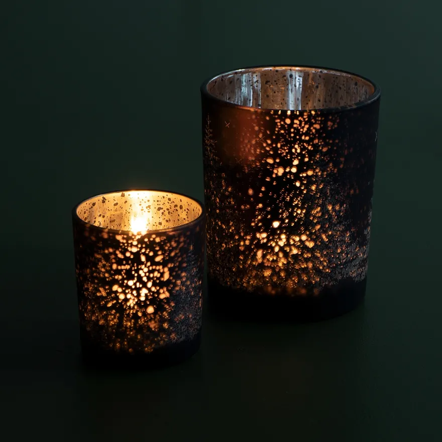 Fyrfadsstager i glas - Vinterscenen - SØLV sæt m. 2stk