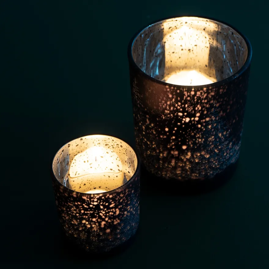 Fyrfadsstager i glas - Vinterscenen - SØLV sæt m. 2stk
