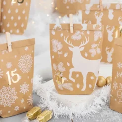 Gaveposer til pakkekalender - 24 stk. BRUN/HVID