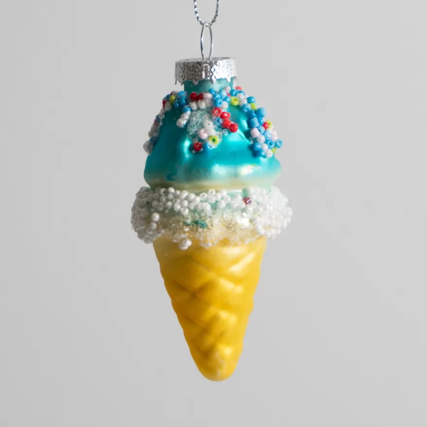 Hoff Julekugle i Glas - Sundae ice cream, BLÅ