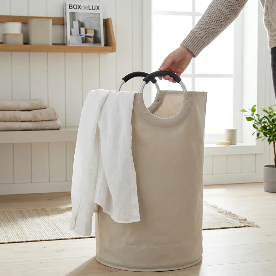 Kanvas vasketøjspose med håndtag - Beige