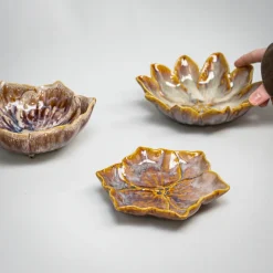 Keramik Tapas-skåle - Flowers, brown - Sæt af 3 stk.