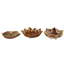 Keramik Tapas-skåle - Flowers, brown - Sæt af 3 stk.