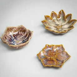 Keramik Tapas-skåle - Flowers, brown - Sæt af 3 stk.