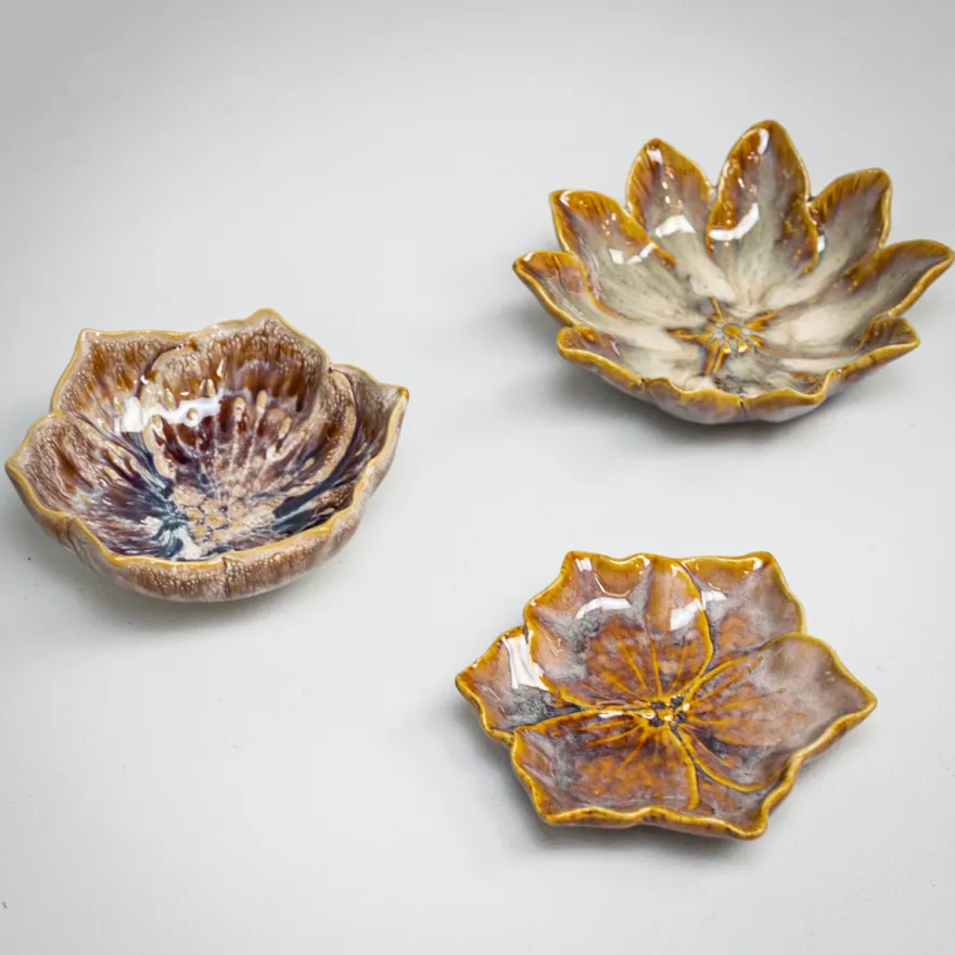 Keramik Tapas-skåle - Flowers, brown - Sæt af 3 stk.