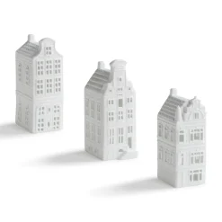 &Klevering Lyshuse - Hollandske Kanalhuse i Hvidt Porcelæn (3 stk)
