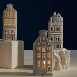 &Klevering Lyshuse - Hollandske Kanalhuse i Hvidt Porcelæn (3 stk)