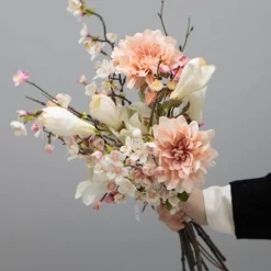 Kunstig Blomst - Kvist med lyserøde blomster, 50 cm