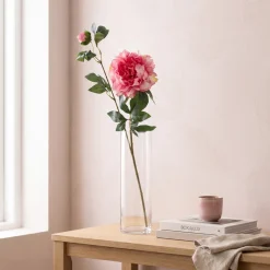 Kunstig Blomst - Pæon med to blomsterhoveder, Pink, 65 cm