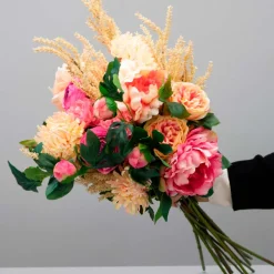 Kunstig Blomst - Pæon med to blomsterhoveder, Pink, 65 cm