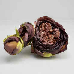 Kunstig Blomst - Pæon med tre blomsterhoveder, Burned Purple, 65 cm