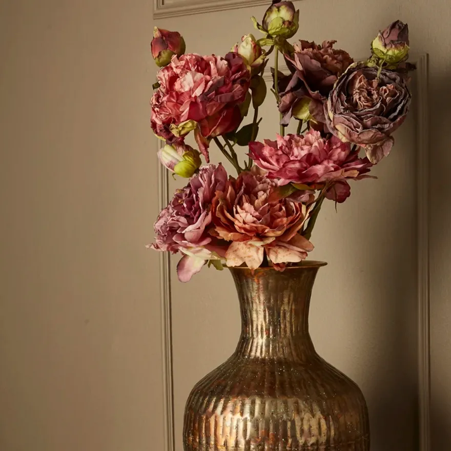 Kunstig Blomst - Pæon med tre blomsterhoveder, Dark Rose, 64 cm