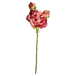 Kunstig Blomst - Pæon med tre blomsterhoveder, Dark Rose, 64 cm