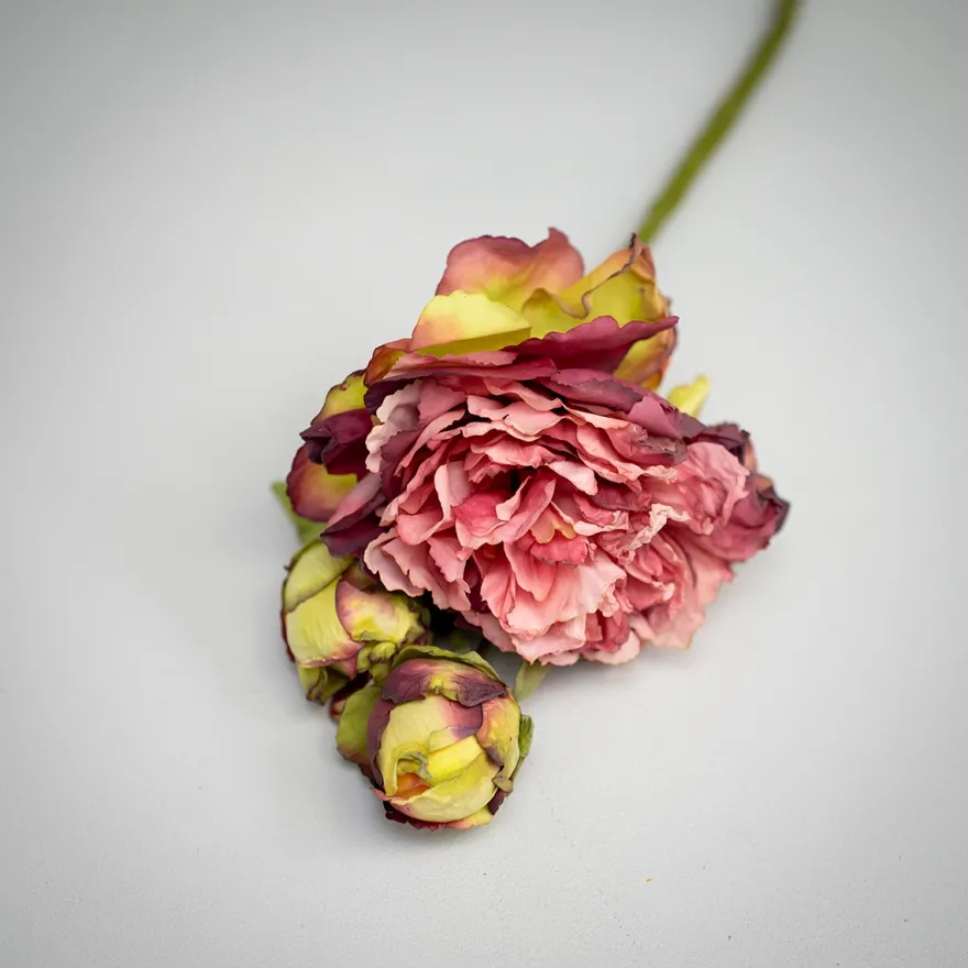 Kunstig Blomst - Pæon med tre blomsterhoveder, Dark Rose, 64 cm
